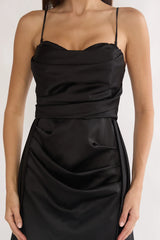 Asterelle Pleated Gathering Maxi Dress Black