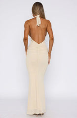 Set For Life Halter Maxi Dress Champagne