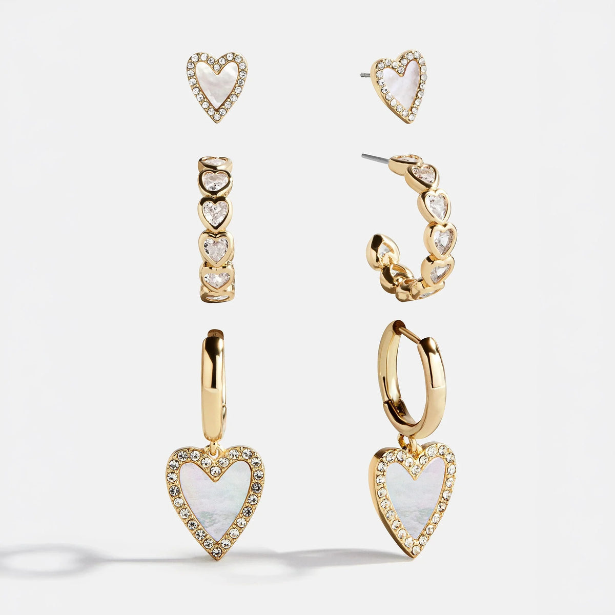 Love Story Heart Earring Set - Gold/Pearl