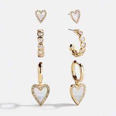 Love Story Heart Earring Set - Gold/Pearl