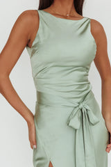Standing By Backless Waist Tie Maxi Dress Sage
