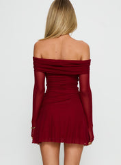 Koki Long Sleeve Off Shoulder Mini Dress Red
