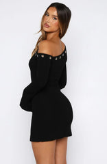 Live Loud Long Sleeve Mini Dress Black