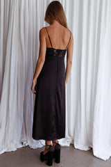 Trophy Lace Bodice Midi Dress Black