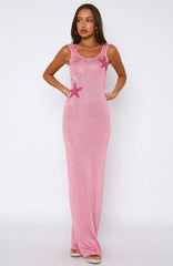 Marine Mist Sequin Knit Maxi Dress Pink