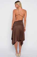 Tie Me Down One Shoulder Midi Dress Chocolate