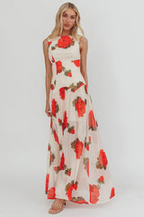 Opulent Low Back Maxi Dress Floral Rose