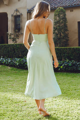 Lake Como Fitted Bodice Cami Strap Midi Dress Avocado