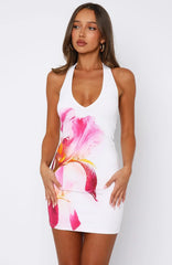 Flame In The Wind Halter Mini Dress Fuchsia Blossom