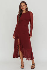 Moonlit Magic Long Sleeve Maxi Dress Wine