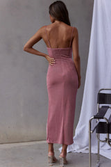 Frieda Cowl Neck Front Split Midi Dress Mauve