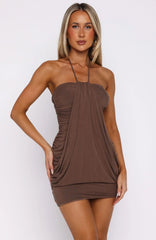 Looking For Answers Halter Mini Dress Mocha