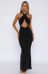 Set For Life Halter Maxi Dress Black