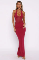 No Notes Needed Halter Maxi Dress Cherry