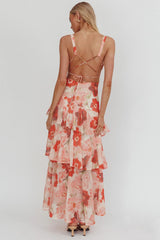 Veda Strappy Back Ruffle Maxi Dress Poppies Red