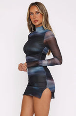 Fatal Attraction Long Sleeve Mini Dress Grey Ombre