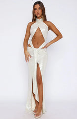 I'm On Call Halter Maxi Dress Pearl