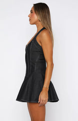 Looking At Me Halter Mini Dress Dark Indigo