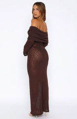 Made It Out Long Sleeve Boucle Maxi Dress Chocolate