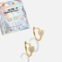 Little Hearts Big Feelings 18K Gold Kids' Huggie Earrings - Gold/Pavé