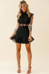 Elisha Crochet Detail Lace Overlay Dress Black