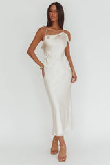 Lexington Draped Shoulder Criss-Cross Back Maxi Dress Oyster