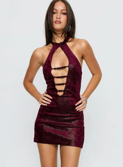 Dulsea Beaded Mini Dress Burgundy
