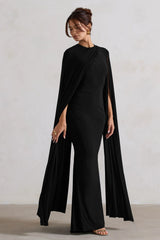 Magdelena | Black Asymmetric Cape Maxi Dress