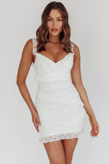 La Vida Frill Trim Off-Shoulder Mini Dress White