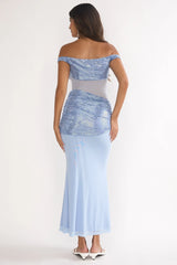 Bellora Off-Shoulder Sequin Trim Maxi Dress Blue