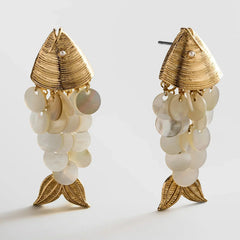 Ripple Effect Fish Earrings - Gold/Pearl