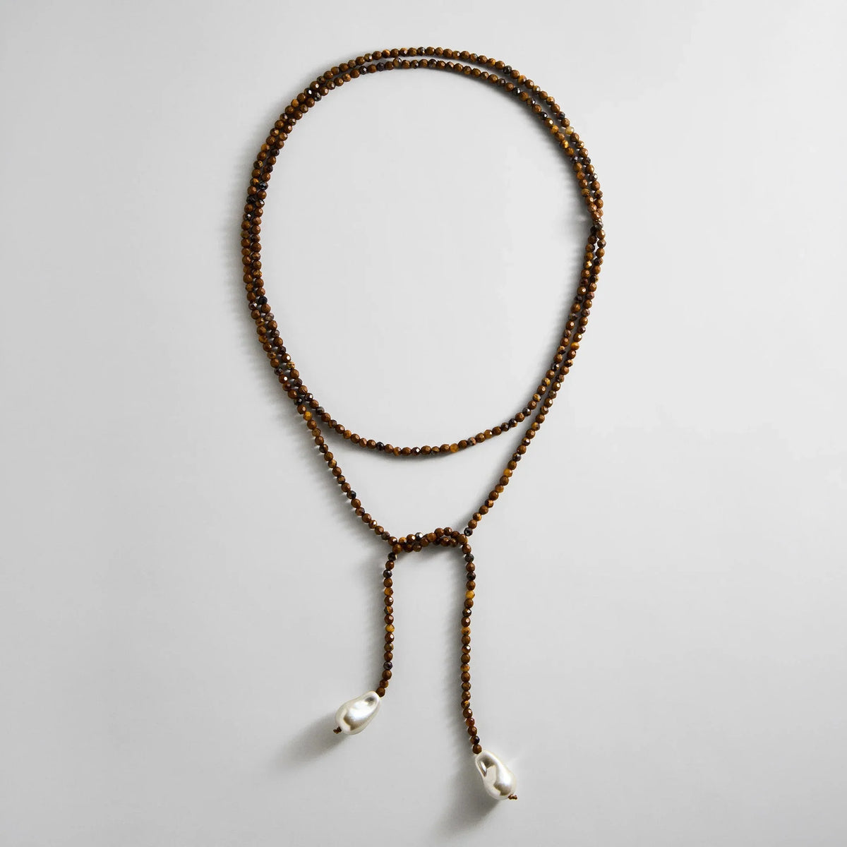 Semi-Precious Pearl Wrap Necklace - Tiger's Eye