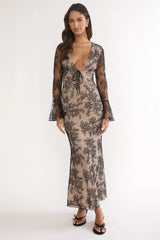Lysandra Flared Cuff Maxi Dress Lace Black